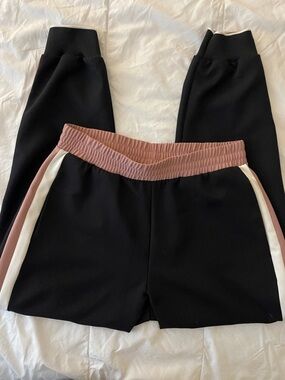 Zara Black Sweatpants with Dusty Pink Waistband and White Side Stripe